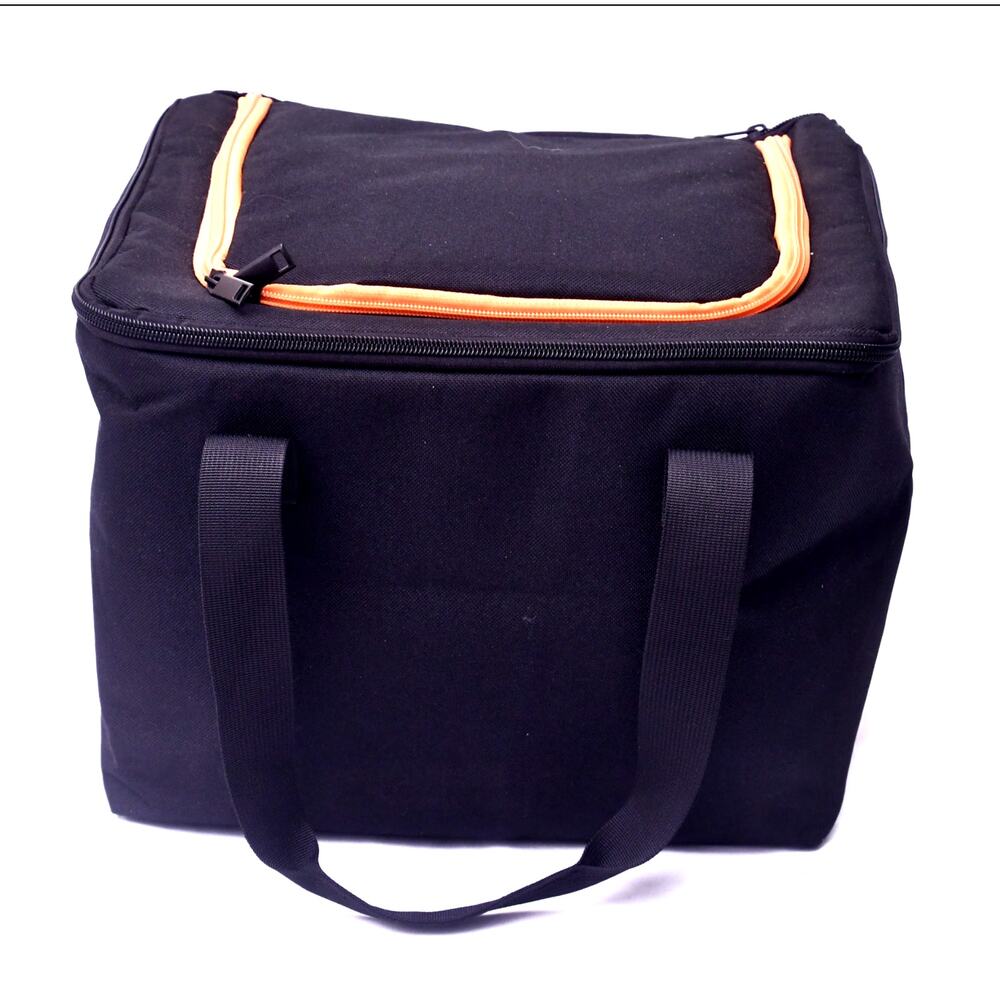 Large Insulated Cooler Bag Black Orange Zipper Soft Sided Food Drink Tote